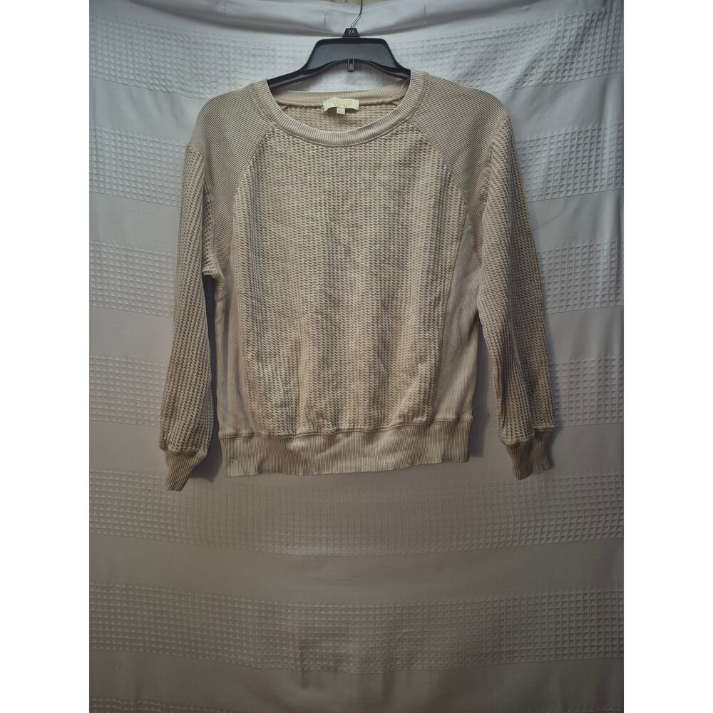 Farmers Market sweater womens size large taupe beige knit pullover 7247 *flaw